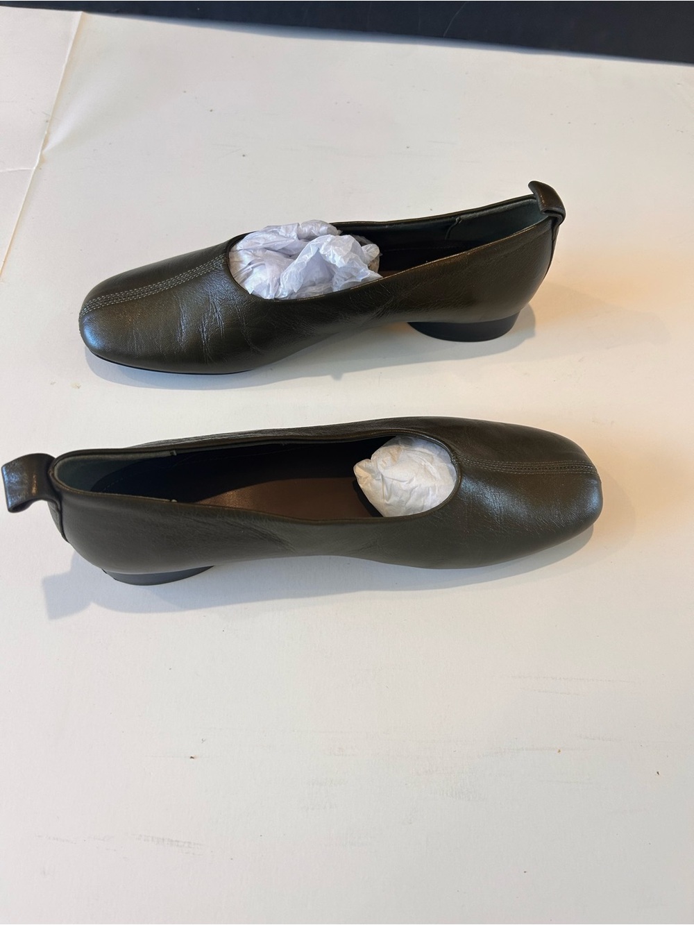 Zara Brown Green Square Toe Ballet Flats Minimalist Slip-On Shoes sz 39 8/ 8.5 - Picture 7 of 11